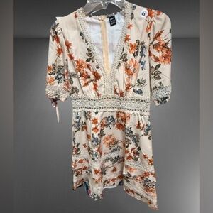 SHEIN Women’s Floral Print Patchwork Lace Trim Dress- S